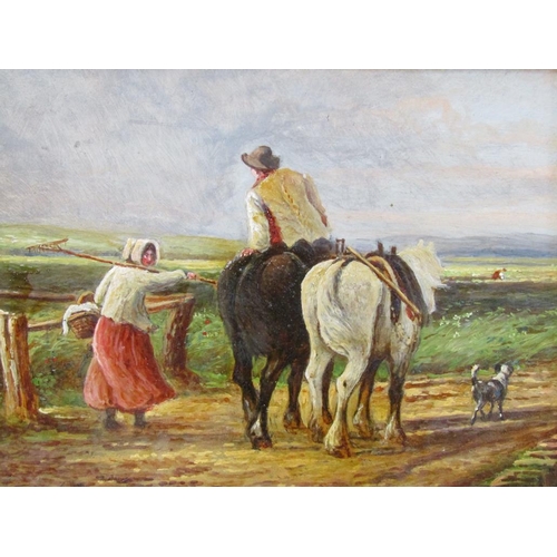 1252 - 19c OIL ON BOARD, RETURNING HOME.  FRAMED 16 x 21cms