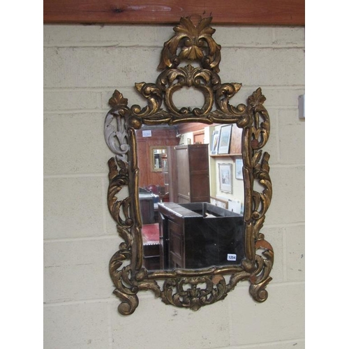 1254 - 19c GEORGIAN STYLE CARVED GILT WOOD WALL MIRROR 107 x 62 cms