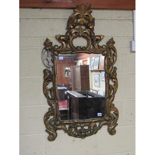 1254 - 19c GEORGIAN STYLE CARVED GILT WOOD WALL MIRROR 107 x 62 cms