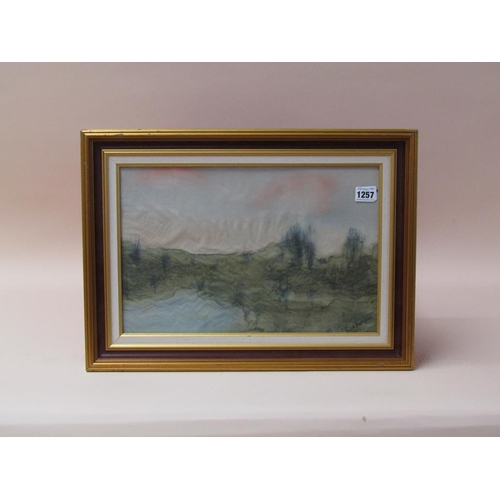 1257 - CONTEMPORARY WATERCOLOUR LANDSCAPE, FRAMED 26 x 40 cms