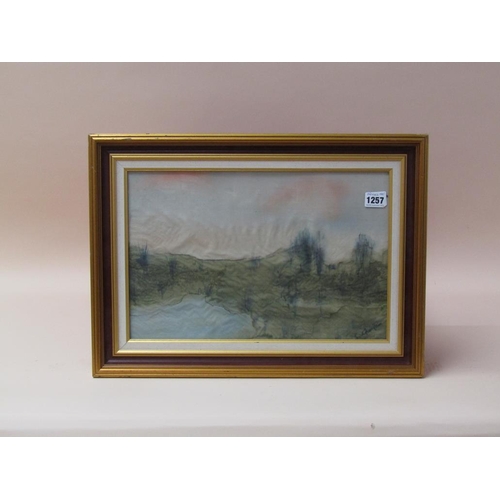 1257 - CONTEMPORARY WATERCOLOUR LANDSCAPE, FRAMED 26 x 40 cms