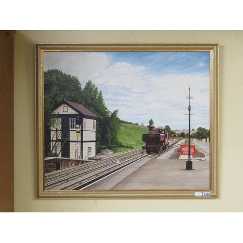 1259 - JOHN LINLEY - THE TANK ENGINE, OIL ON BOARD, SIGNED 61 x 73 cms