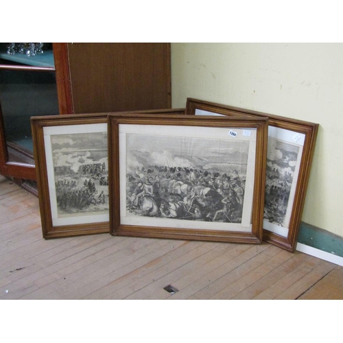 1260 - THREE 19c BLACK AND WHITE BATTLE SCENES, FRAMED 36 x 50 cms