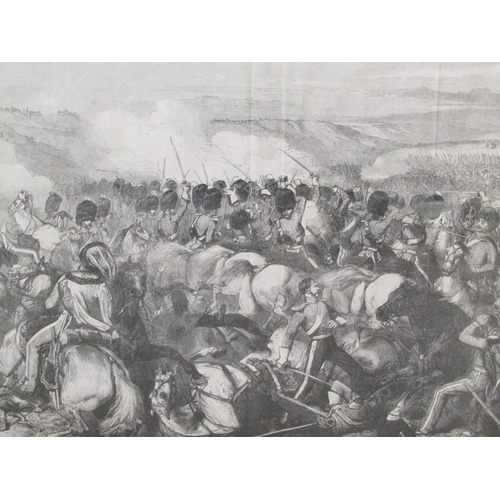 1260 - THREE 19c BLACK AND WHITE BATTLE SCENES, FRAMED 36 x 50 cms