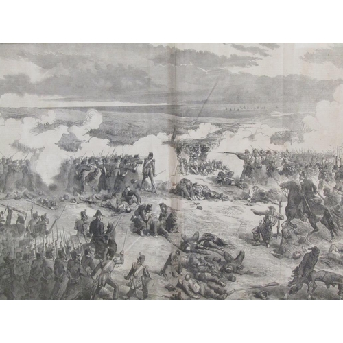 1260 - THREE 19c BLACK AND WHITE BATTLE SCENES, FRAMED 36 x 50 cms