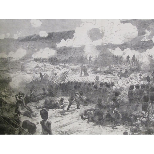 1260 - THREE 19c BLACK AND WHITE BATTLE SCENES, FRAMED 36 x 50 cms