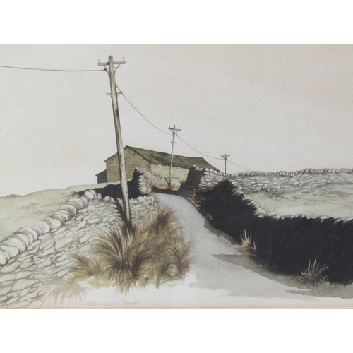 1207 - LOGAN 75 - STONE WALLS AND BUILDING, SIGNED.  F/G 28 x 47 cms WATERCOLOUR