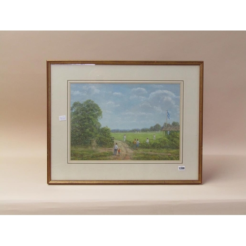 1208 - PETER COOMBS - THE CRICKET MATCH, SIGNED WATERCOLOUR F/G 36 x 52 cms