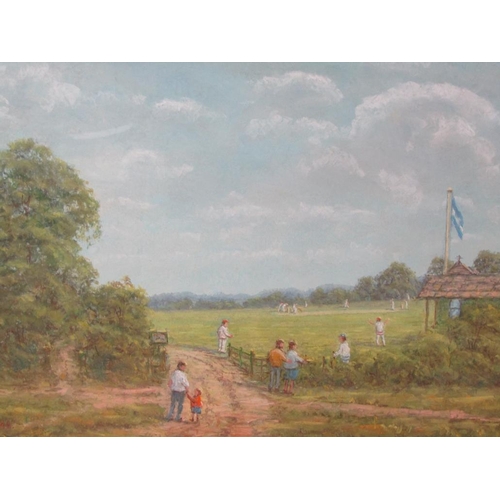 1208 - PETER COOMBS - THE CRICKET MATCH, SIGNED WATERCOLOUR F/G 36 x 52 cms