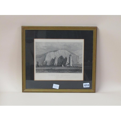 1213 - FRAMED BLACK AND WHITE PRINT - THE NEEDLE ROCKS AND LIGHTHOUSE, F/G 21 x 25cms