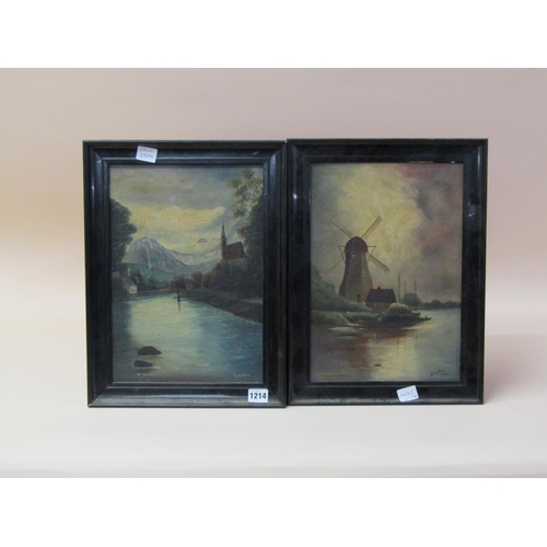 1214 - FRED ALLEN - MOUNT RAMSAV AND RIVER MAAS, c.1930 BOTH FRAMED OIL ON PANEL, 35 x 25 cms