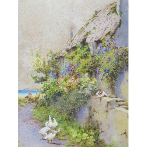 1215 - LYNAS GRAY, DEVONSHIRE COTTAGE 1918, SIGNED WATERCOLOUR.  F/G 44 x 29cms