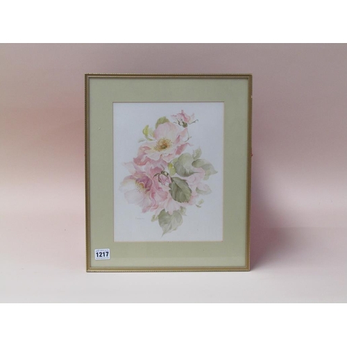 1217 - P CAVENDISH - PINK ROSES, WATERCOLOUR.  SIGNED F/G 29 x 23 cms