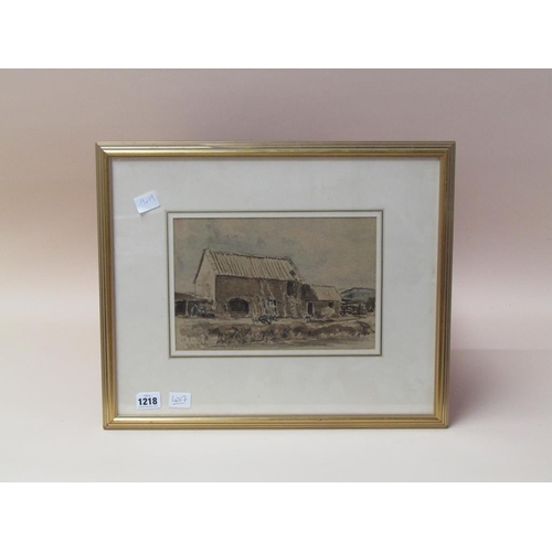 1218 - UNSIGNED LATE 19c FARM HOLDING.  WATERCOLOUR F/G 19 x 29 cms