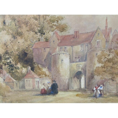 1222 - SIGNED IN MONO RBS 1882, STONE ARCHWAY WITH FIGURES IN THE FOREGROUND.  WATERCOLOUR F/G 19 x 25 cms