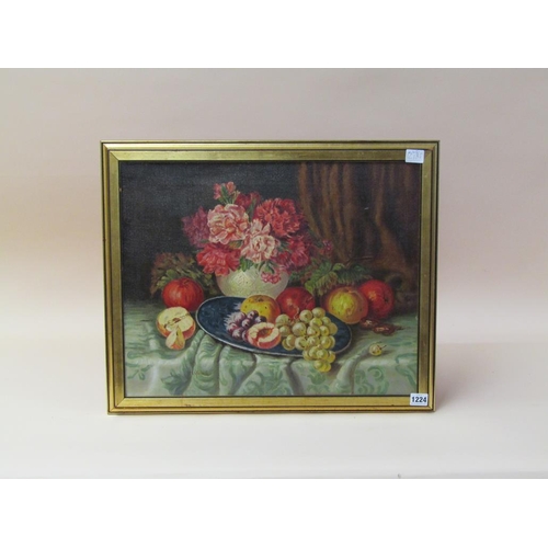 1224 - H J CASSIDY - STILL LIFE FRUIT AND FLOWERS, SIGNED OIL ON CANVAS, FRAMED 41 x 51cms