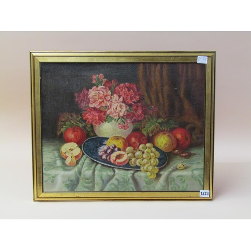 1224 - H J CASSIDY - STILL LIFE FRUIT AND FLOWERS, SIGNED OIL ON CANVAS, FRAMED 41 x 51cms