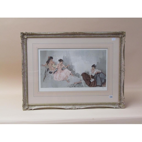 1230 - WILLIAM RUSSELL FLINT, THREE LADIES IN A BEDROOM SETTING LIMITED EDITION PRINT.  F/G 32 x 56 cms