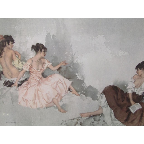 1230 - WILLIAM RUSSELL FLINT, THREE LADIES IN A BEDROOM SETTING LIMITED EDITION PRINT.  F/G 32 x 56 cms