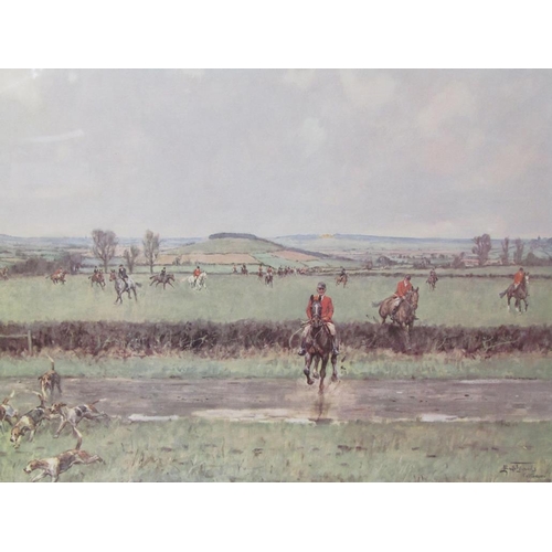 1232 - LIONEL EDWARDS, HUNTING SCENE 1906 COLOURED PRINT.  F/G 35 x 50 cms