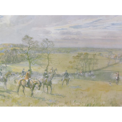 1232 - LIONEL EDWARDS, HUNTING SCENE 1906 COLOURED PRINT.  F/G 35 x 50 cms