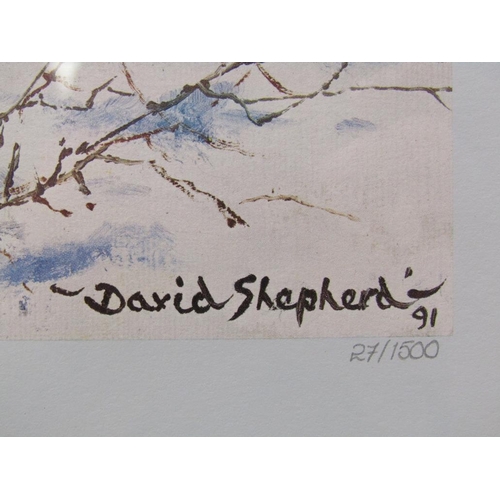 1238 - DAVID SHEPHERD - ARTIC FOXES, F/G COLOURED PRINT 27 x 39 cmS