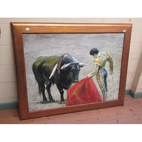 1244 - UNSIGNED - SPANISH BULLFIGHTER, OIL ON CANVAS.  FRAMED 69 X 119 cms