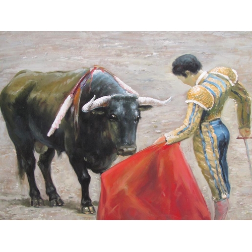 1244 - UNSIGNED - SPANISH BULLFIGHTER, OIL ON CANVAS.  FRAMED 69 X 119 cms