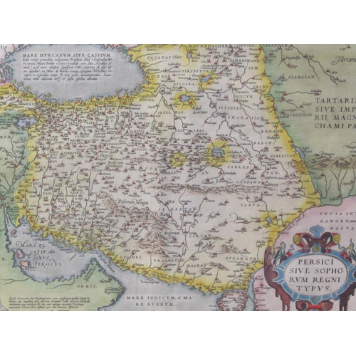 1248 - COLOURED ANTIQUE MAP OF PERSIA, F/G 36 x 50 cms