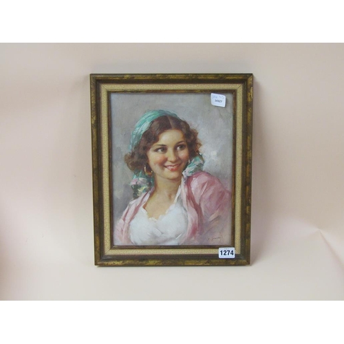 1274 - SIGNED E FRATTIN, PORTRAIT OF A LADY, OIL ON CANVAS, FRAMED 30 x 23cms