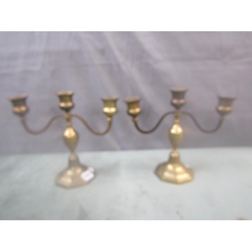 1301 - PAIR OF BRASS TABLE CANDELABRA, 27CM H