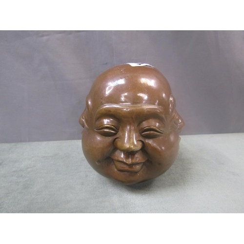 1311 - BRONZED FOUR FACES OF BUDDAH PAPERWEIGHT, 12CMH