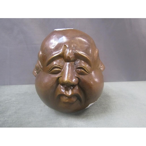 1311 - BRONZED FOUR FACES OF BUDDAH PAPERWEIGHT, 12CMH