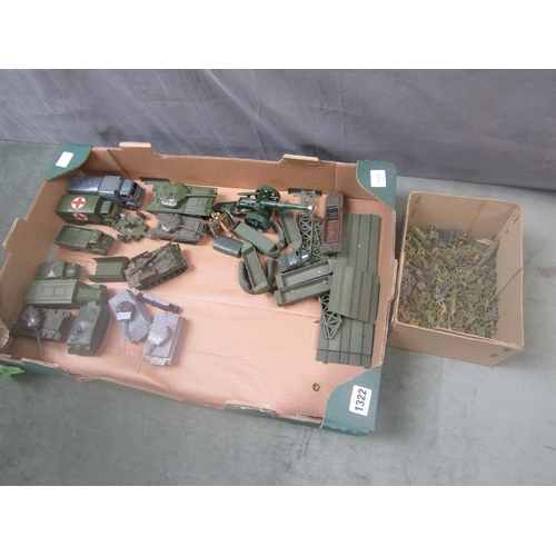 1322 - BOX OF DINKY MILITARY VEHICLES AND FIGURES AND ACCESSORIES