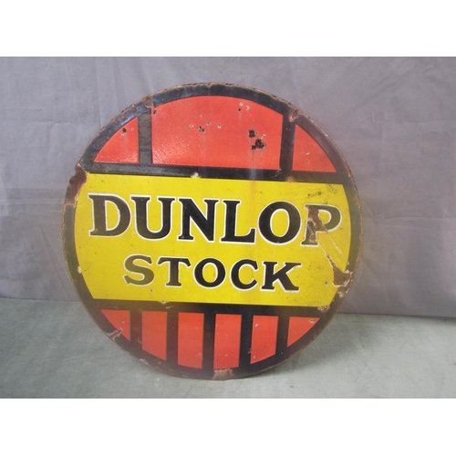 1360 - VINTAGE TIN ENAMEL DUNLOP STOCK SIGN, 61CM DIAM