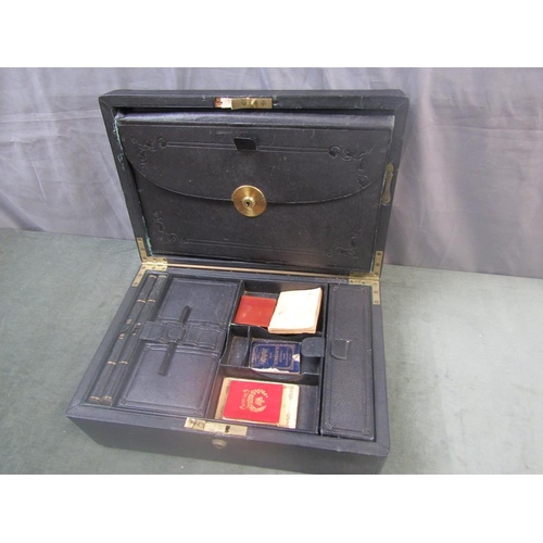 1383 - LATE 19C/EARLY 20C LEATHER TRAVELLING BOX AND CONTENTS, 43CM W.