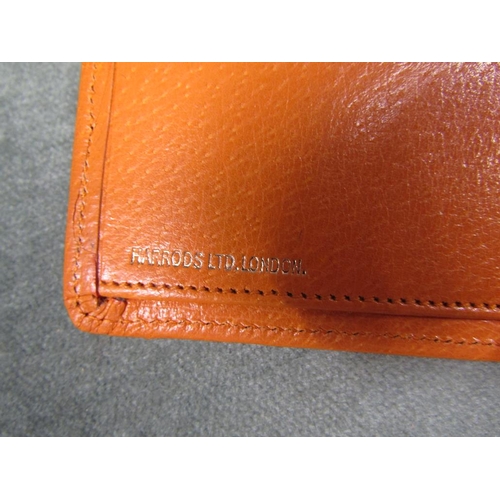 1393 - LEATHERMAN PIG SKIN TRAVELLING WALLET STAMPED HARRODS LTD LONDON