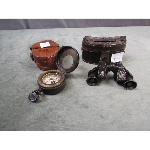 1402A - PAIR OF MINIATURE BINOCULARS, 8CM W AND COMPASS