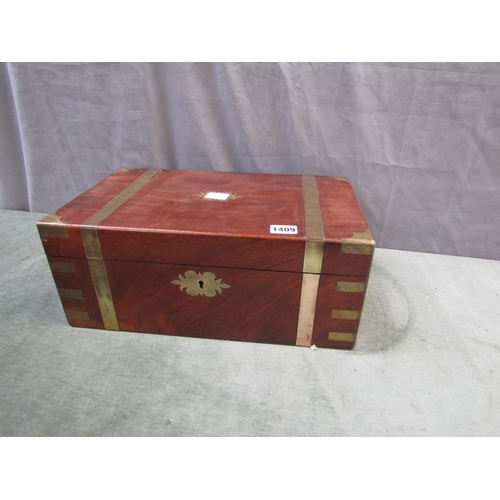 1409 - GEORGIAN MAHOGANY BRASS BOUND WRITING BOX, 40CM W