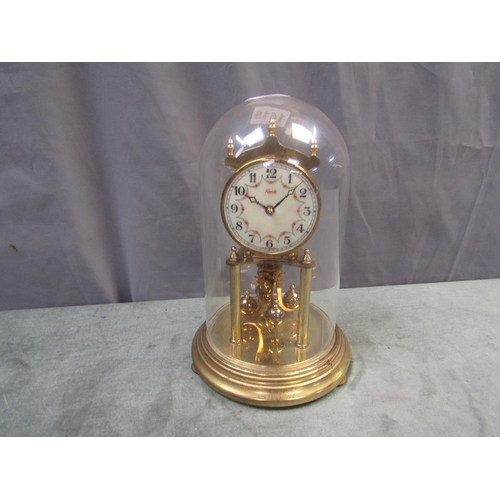 1415 - ANNIVERSARY CLOCK UNDER GLASS DOME, 25CM H