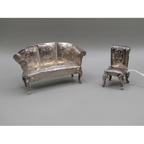 1428 - SILVER MINIATURE SHOW FRAMED SETTEE AND CHAIR