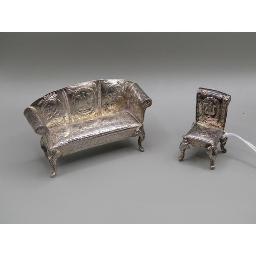 1428 - SILVER MINIATURE SHOW FRAMED SETTEE AND CHAIR