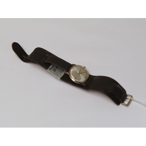 1432 - 9ct GOLD CASED RODANIA WATCH ON BROWN LEATHER STRAP