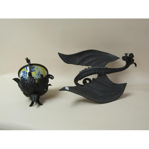 1362A - METAL DRAGON WALL BRACKET WITH HANGING CERAMIC JARDINIERE