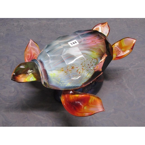 144 - A large Murano Dino Rosin Calcedonia glass sculpture of a Sea turtle on naturalistic base, signed, 2... 