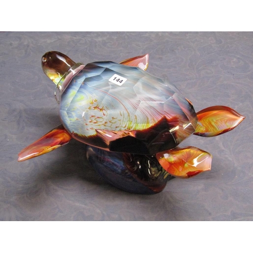 144 - A large Murano Dino Rosin Calcedonia glass sculpture of a Sea turtle on naturalistic base, signed, 2... 