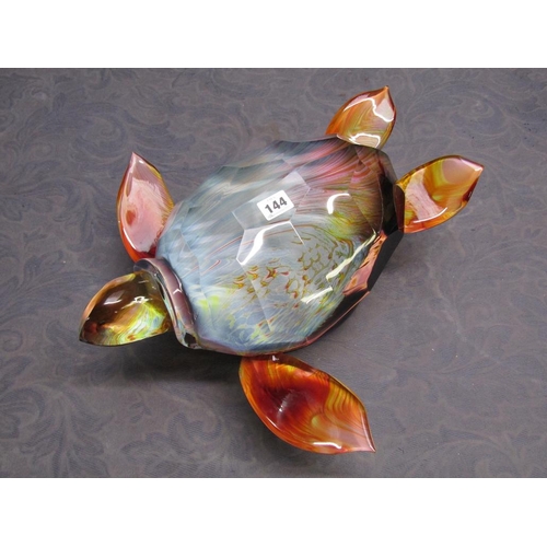 144 - A large Murano Dino Rosin Calcedonia glass sculpture of a Sea turtle on naturalistic base, signed, 2... 