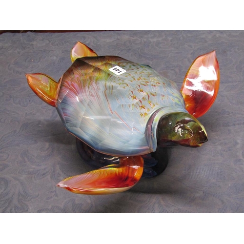 144 - A large Murano Dino Rosin Calcedonia glass sculpture of a Sea turtle on naturalistic base, signed, 2... 