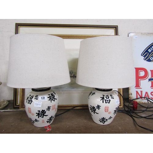12 - TWO ORIENTAL CERAMIC LAMPS AND SHADES