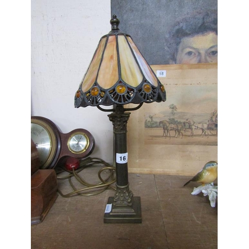 16 - CAST METAL TABLE LAMP WITH A TIFFANY STYLE SHADE